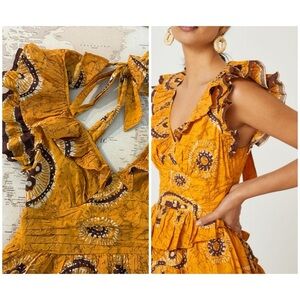 Love The Label Gigi Gold Print Dress Size L EUC 375$ Anthropologie